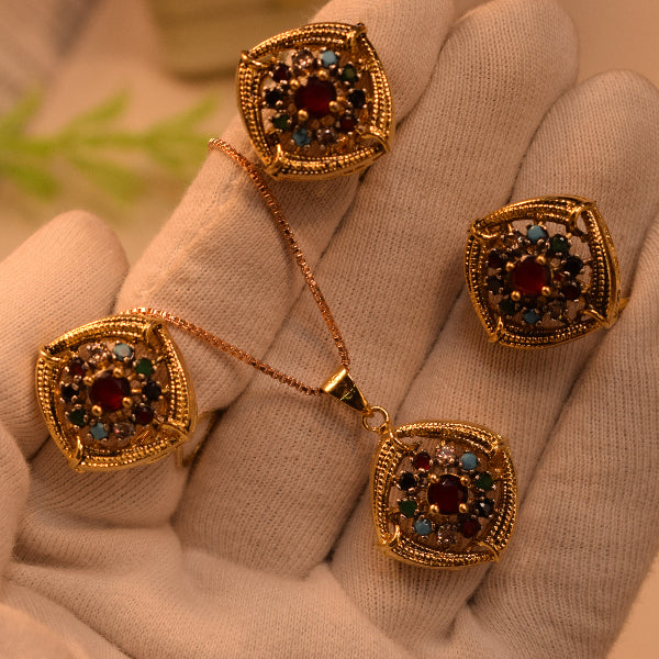 Sparkling Design Gold Plated Real Stones Necklace Set for Girls/Women