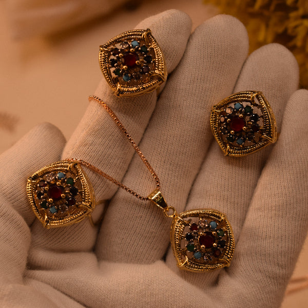 Sparkling Design Gold Plated Real Stones Necklace Set for Girls/Women