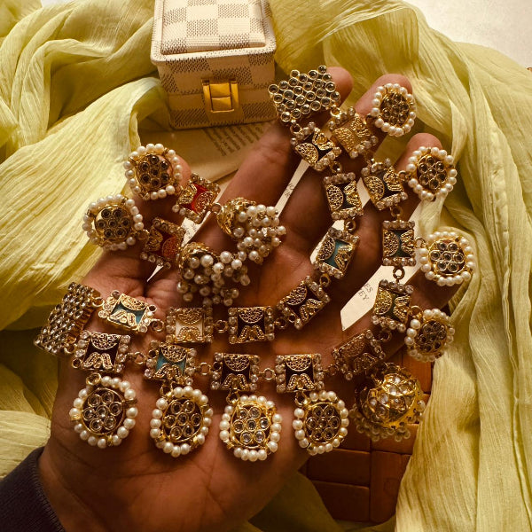 Sparkling Design Gold Plated Real Stones Necklace Set for Girls/Women