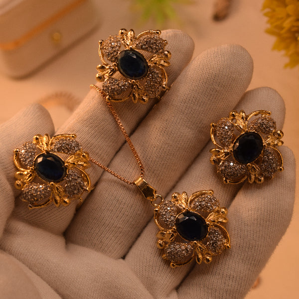 Sparkling Design Gold Plated Crystal Stones Necklace Set for Girls/Women