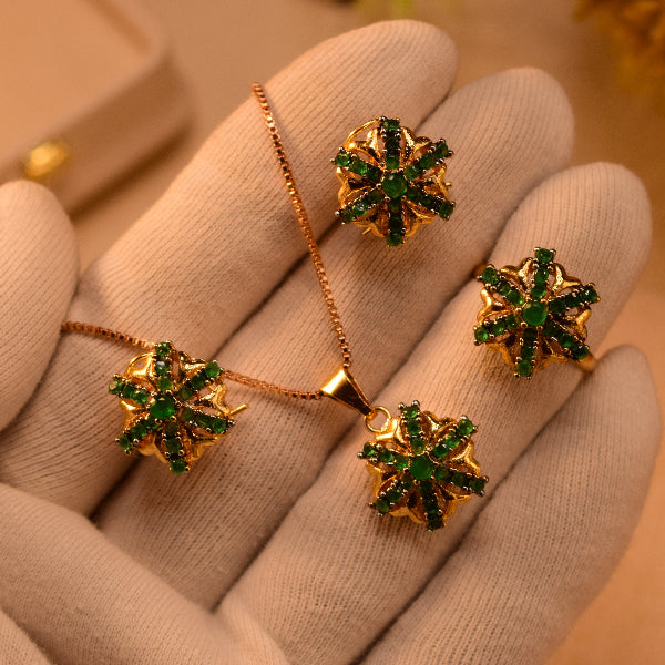 Fancy Design Gold Plated Crystal Stones Necklace Set for Girls/Women