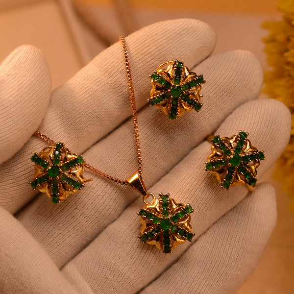 Fancy Design Gold Plated Crystal Stones Necklace Set for Girls/Women