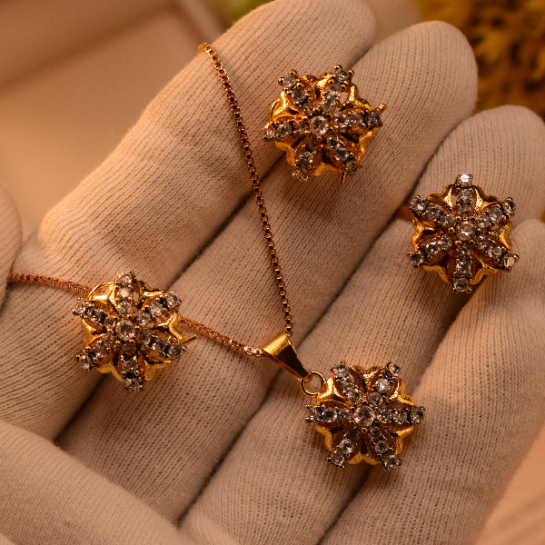 Fancy Design Gold Plated Crystal Stones Necklace Set for Girls/Women