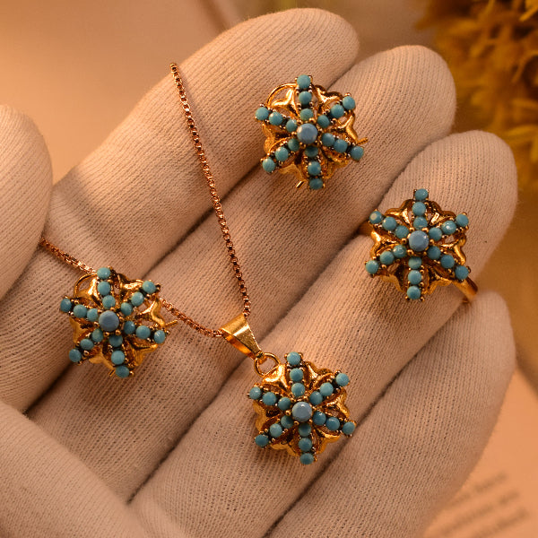 Fancy Design Gold Plated Crystal Stones Necklace Set for Girls/Women