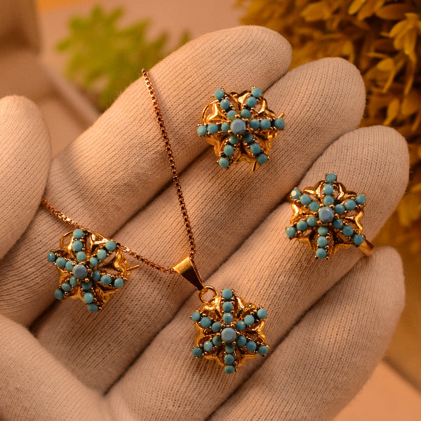 Fancy Design Gold Plated Crystal Stones Necklace Set for Girls/Women