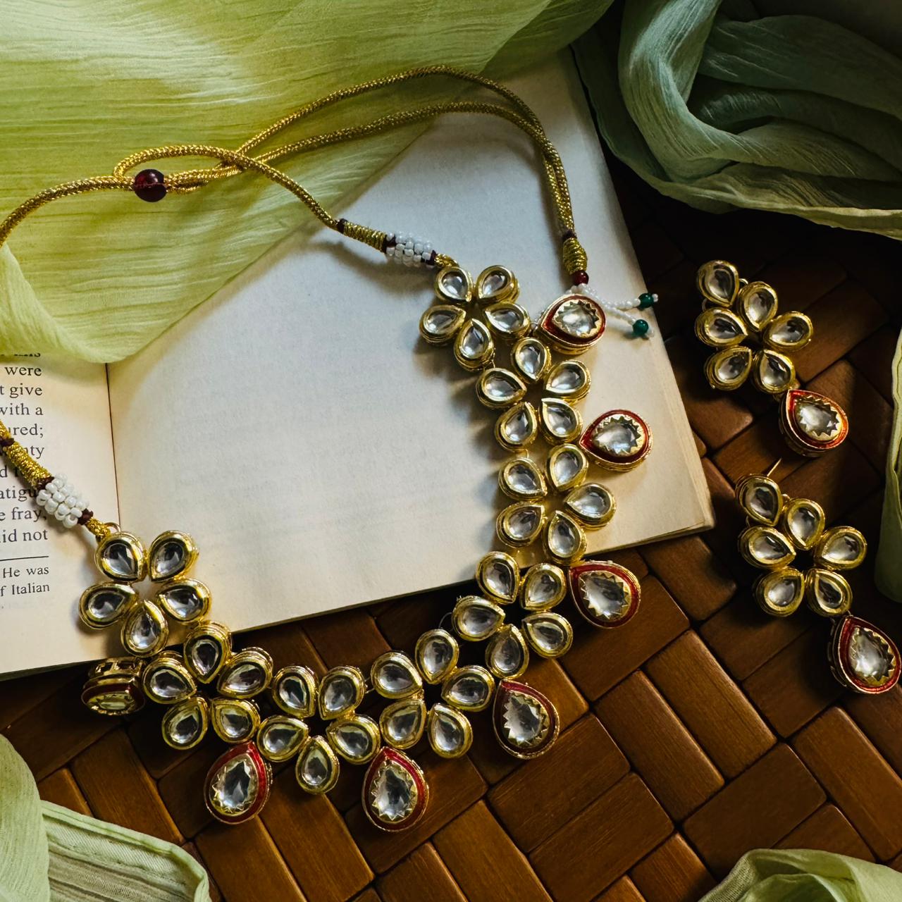 Luxury Design 24K Gold Plated Kundan Necklace Set for Girls/Women