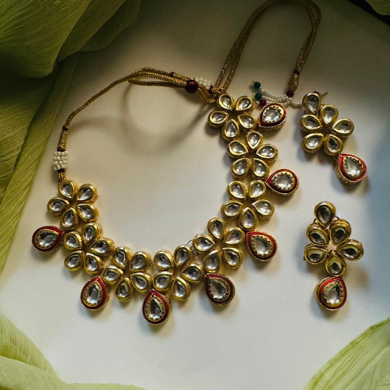 Luxury Design 24K Gold Plated Kundan Necklace Set for Girls/Women