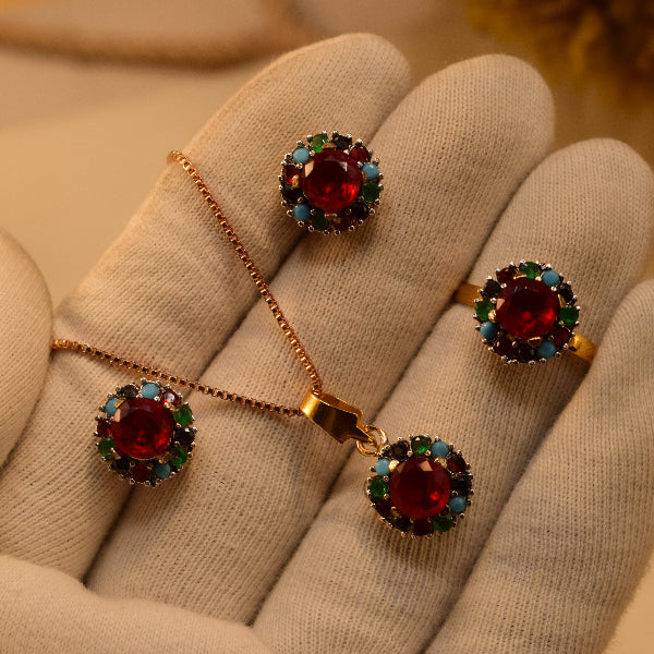 Dazzling Design Gold Plated Crystal Stones Necklace Set for Girls/Women
