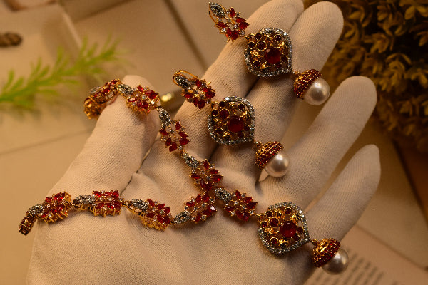 Fancy Design Gold Plated Crystal Stones Necklace Set for Girls/Women