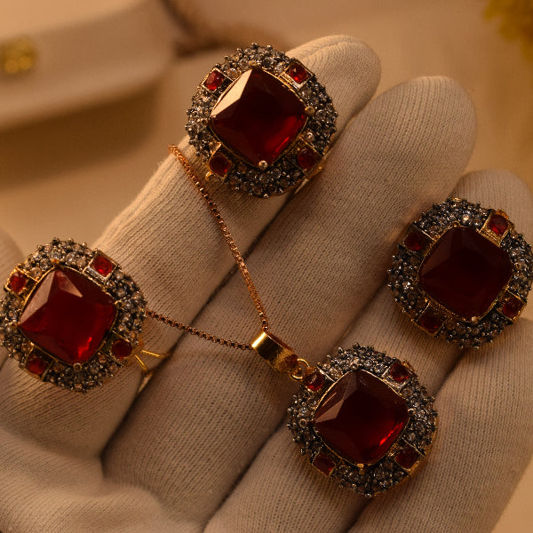 Gorgeous Design Gold Plated Crystal Stones Necklace Set for Girls/Women