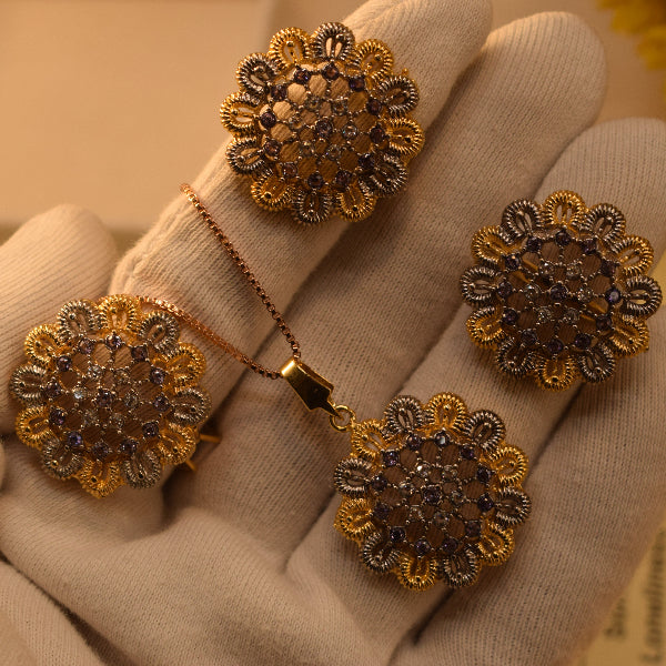 Elegant Design Gold Plated Crystal Stones Necklace Set for Girls/Women