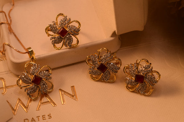 Gorgeous Design Gold Plated Crystal Stones Necklace Set for Girls/Women