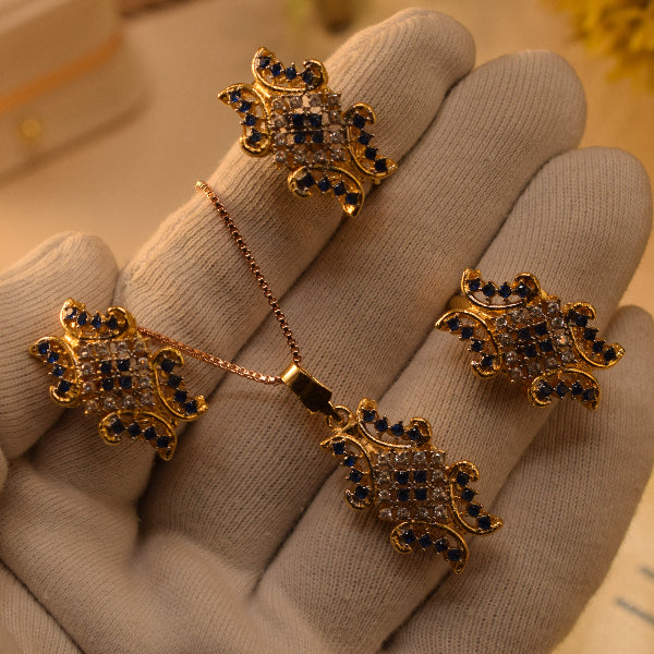 Fancy Design Gold Plated Crystal Stones Necklace Set for Girls/Women