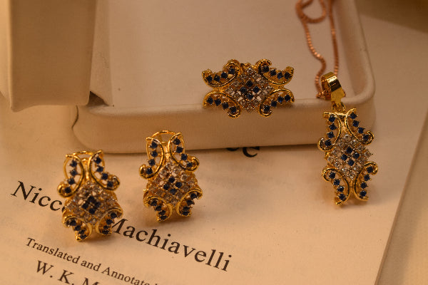 Fancy Design Gold Plated Crystal Stones Necklace Set for Girls/Women