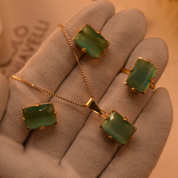Luminous Design Gold Plated Crystal Stones Necklace Set for Girls/Women