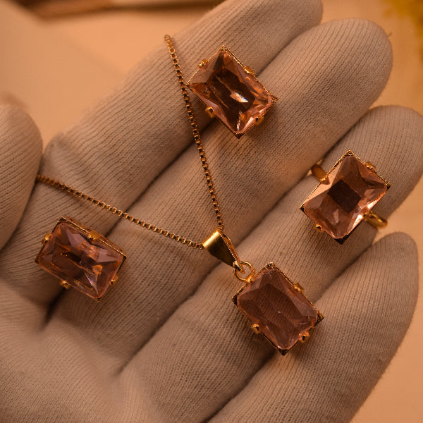 Luminous Design Gold Plated Crystal Stones Necklace Set for Girls/Women