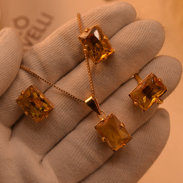 Luminous Design Gold Plated Crystal Stones Necklace Set for Girls/Women