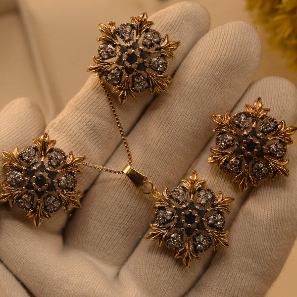 Glamorous Design Gold Plated Crystal Stones Necklace Set for Girls/Women