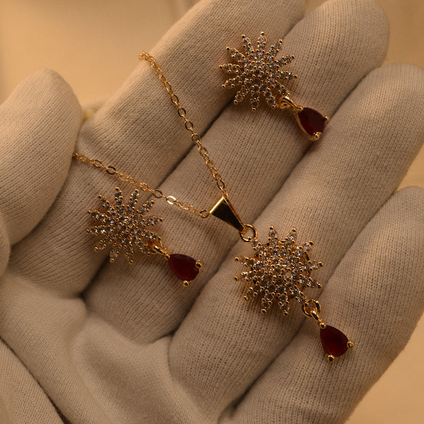 Glamorous Design Gold Plated Crystal Stones Necklace Set for Girls/Women