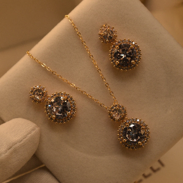 Charming Design Gold Plated Crystal Stones Necklace Set for Girls/Women