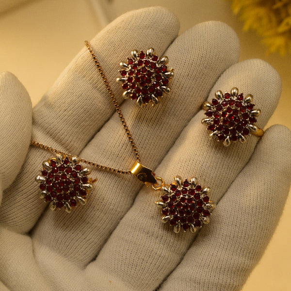 Stylish Unique Design Gold Plated Crystal Stones Necklace Set for Girls/Women