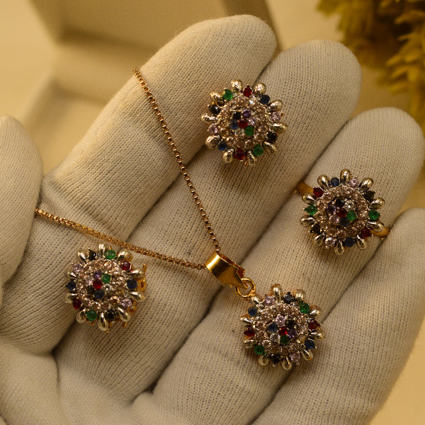 Stylish Unique Design Gold Plated Crystal Stones Necklace Set for Girls/Women