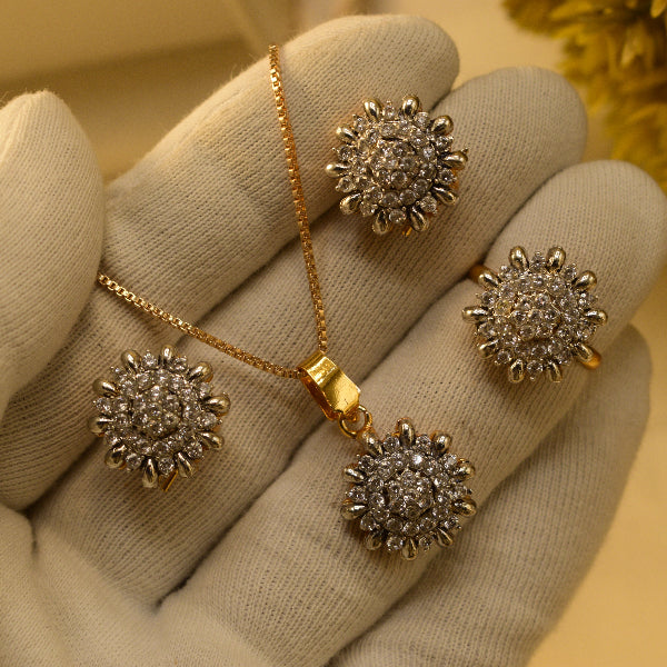 Stylish Unique Design Gold Plated Crystal Stones Necklace Set for Girls/Women