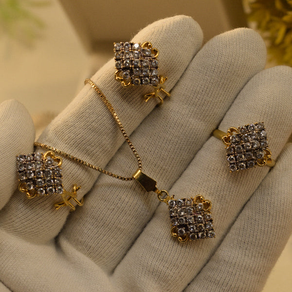 Dazzling Unique Design Gold Plated Crystal Stones Necklace Set for Girls/Women