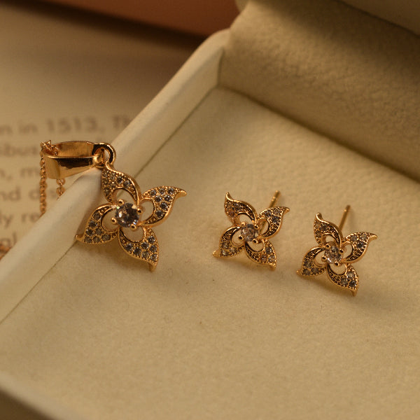 Gorgeous Design Gold Plated Crystal Stones Necklace Set for Girls/Women