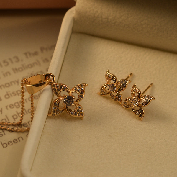 Gorgeous Design Gold Plated Crystal Stones Necklace Set for Girls/Women