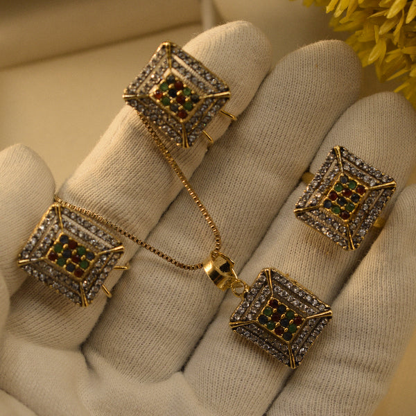 Fancy Design Gold Plated Crystal Stones Necklace Set for Girls/Women
