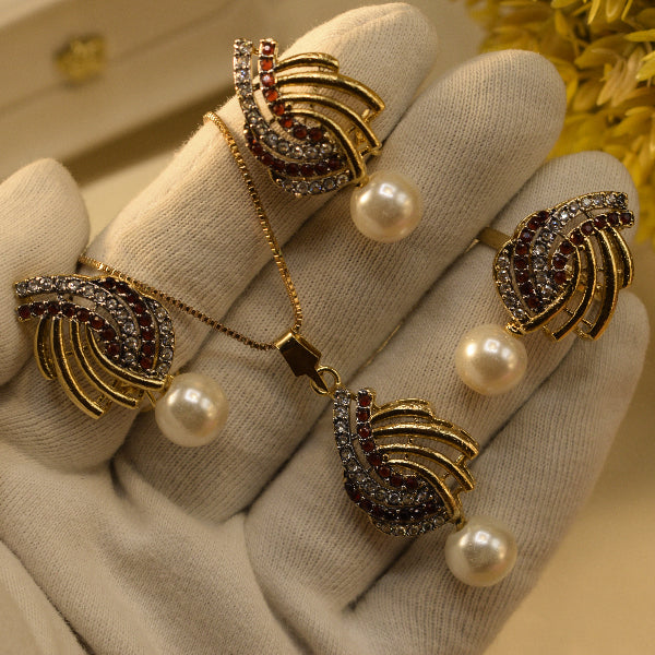 Sparkling Design Gold Plated Crystal Stones Necklace Set for Girls/Women