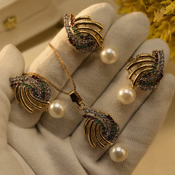 Sparkling Design Gold Plated Crystal Stones Necklace Set for Girls/Women