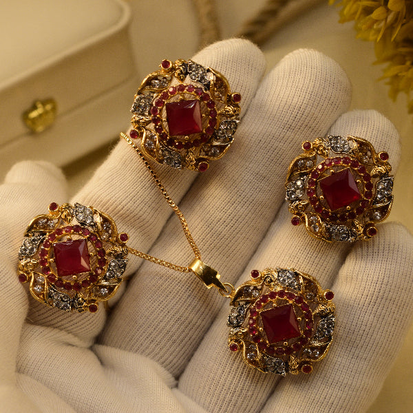 Elegant Design Gold Plated Crystal Stones Necklace Set for Girls/Women