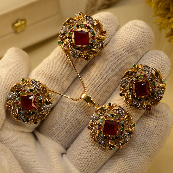 Elegant Design Gold Plated Crystal Stones Necklace Set for Girls/Women