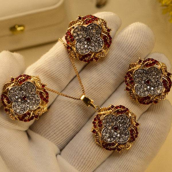 Sparkling Design Gold Plated Crystal Stones Necklace Set for Girls/Women