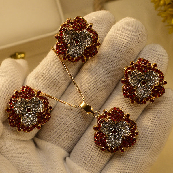 Glamorous Design Gold Plated Crystal Stones Necklace Set for Girls/Women