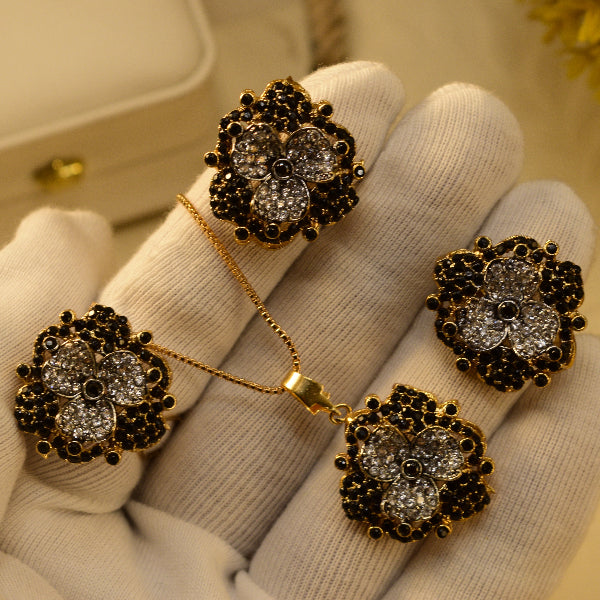 Glamorous Design Gold Plated Crystal Stones Necklace Set for Girls/Women