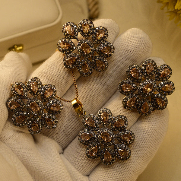 Charming Design Gold Plated Crystal Stones Necklace Set for Girls/Women