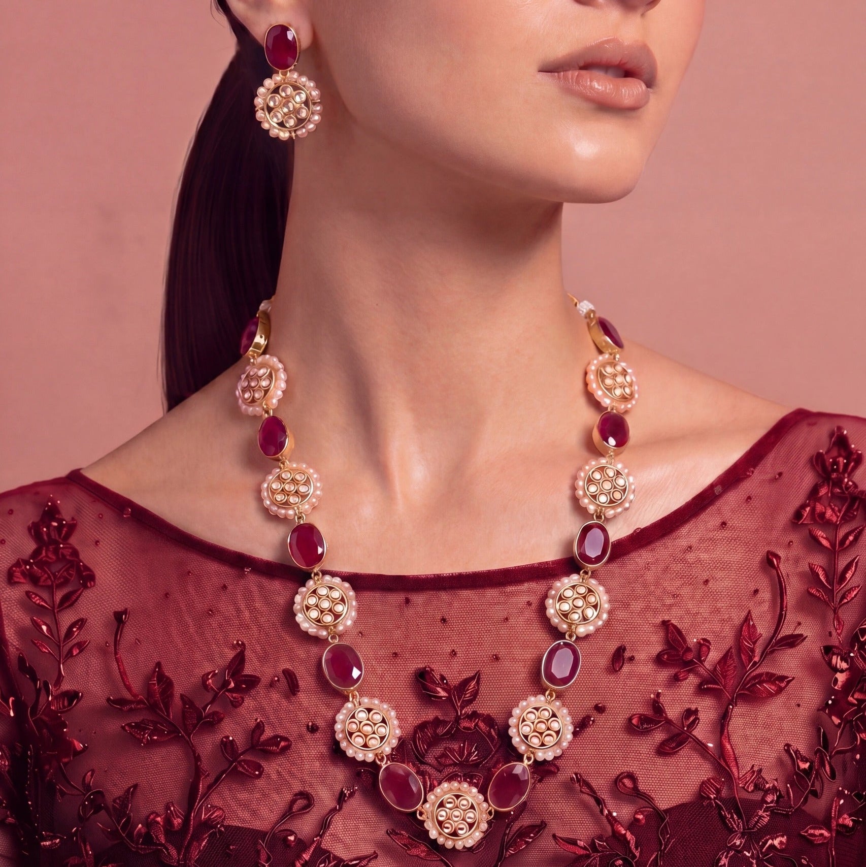 Fancy Design Gold Plated Crystal Stones Kundan Set for Girls/Women