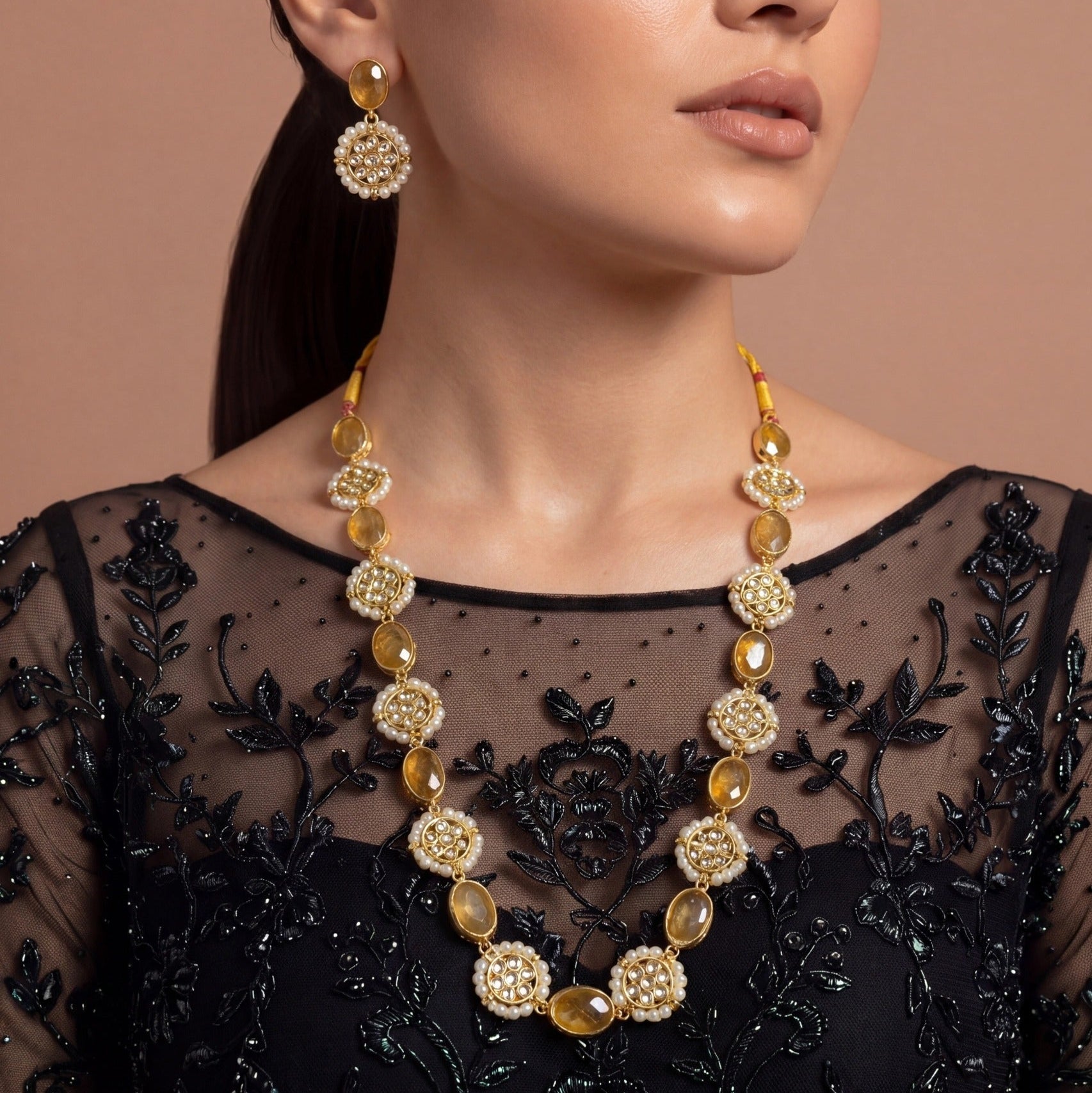 Fancy Design Gold Plated Crystal Stones Kundan Set for Girls/Women