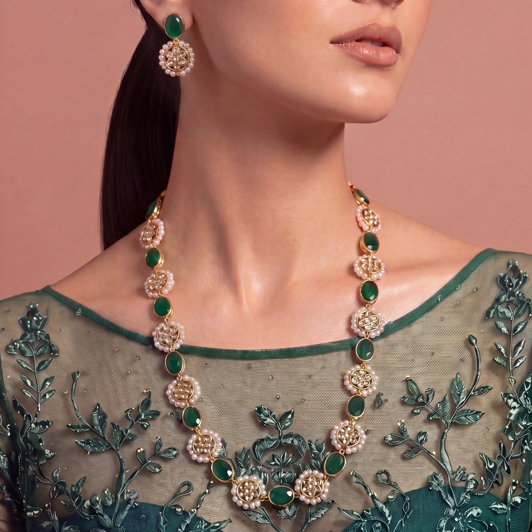Fancy Design Gold Plated Crystal Stones Kundan Set for Girls/Women