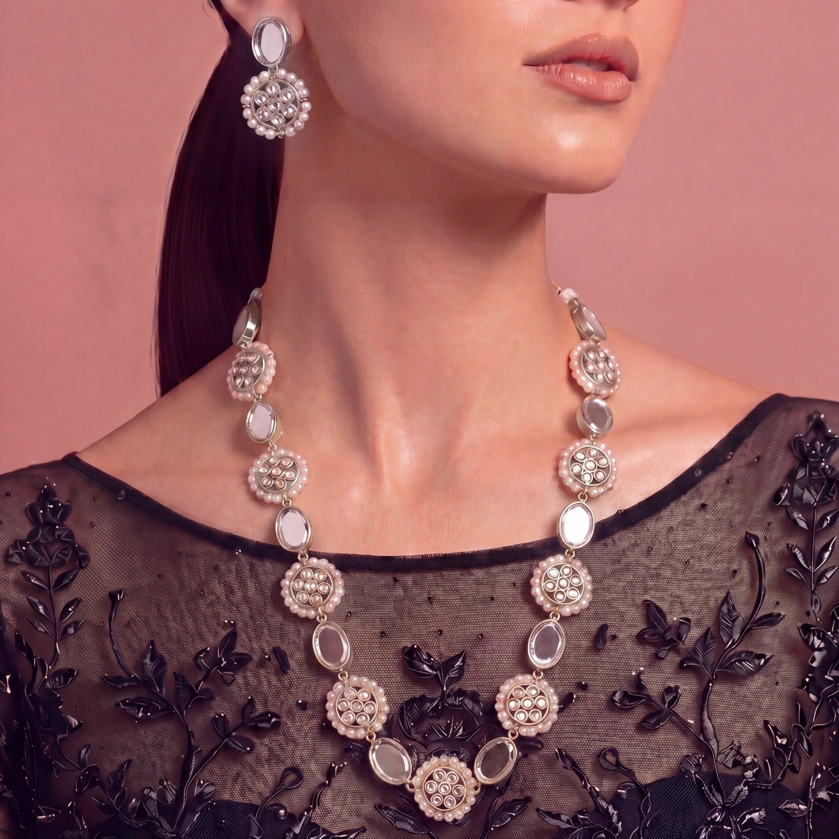 Fancy Design Gold Plated Crystal Stones Kundan Set for Girls/Women