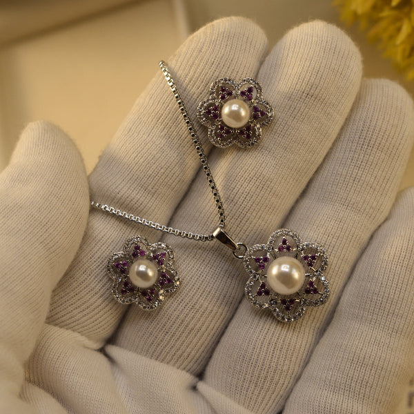Gorgeous Design Silver Plated Crystal Stones Necklace Set for Girls/Women