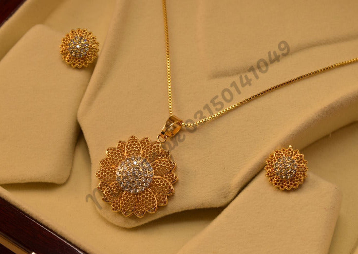 Gorgeous Golden Flower Zircon Necklace Sets for Girls/Women