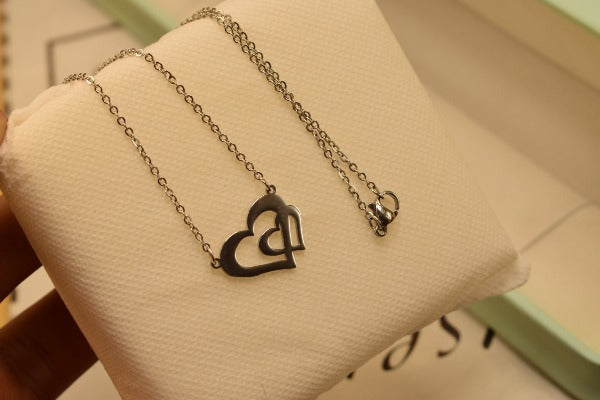 Fancy Design Crystal Silver Double Heart  Pendant for Girls/Women