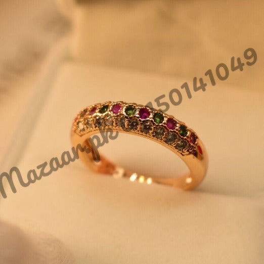 Fancy Golden Multi Zircon Crystal Ring for Girls/Women - Meerzah