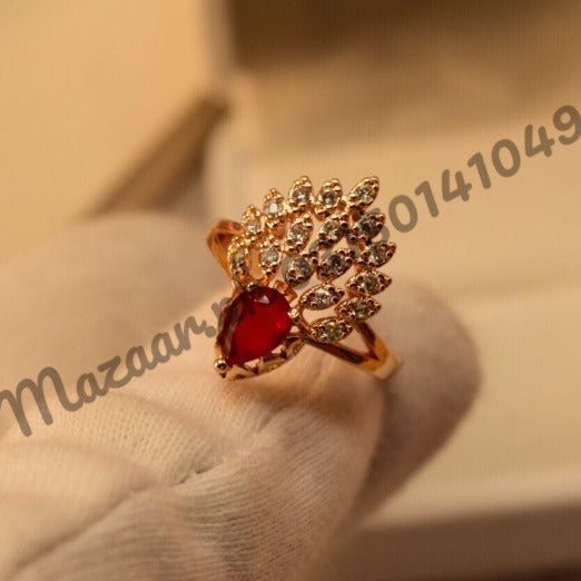 Fancy Golden Maroon Zircon Crystal Ring for Girls/Women - Meerzah