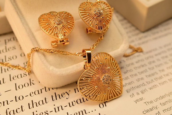 Elegant Heart Fancy Golden Necklace Sets for Girls/Women - Meerzah