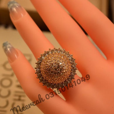 Fancy Gold Design Multi Stone Crystal Ring for Girls/Women - Meerzah